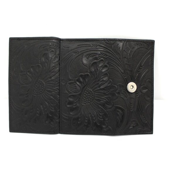 Embossed Tooled Black Leather Wallet Trifold Organizer Women's Made in Mexico - Picture 8 of 8
